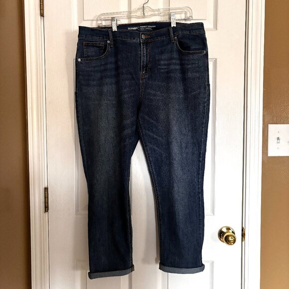 Old Navy Perfect Straight Jeans Sz 16 Mid Rise Dark Wash Denim - Picture 1 of 8